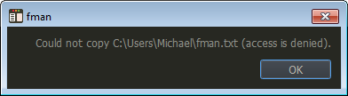 Access denied error dialog in fman.