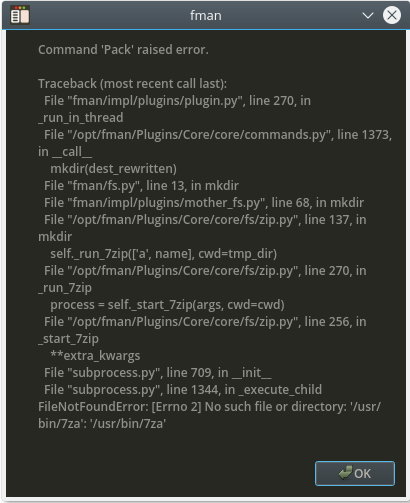 fman error that 7za is missing