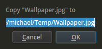 fman's dialog for copying a file. The whole destination path is selected.