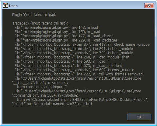 fman error 'No module named win32com.shell'