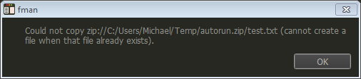 Error when trying to extract a file from a Zip archive in fman.